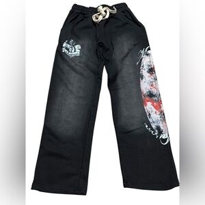 Maison Black men’s Graphic Sweatpants adjustable‎ open bottom black size small